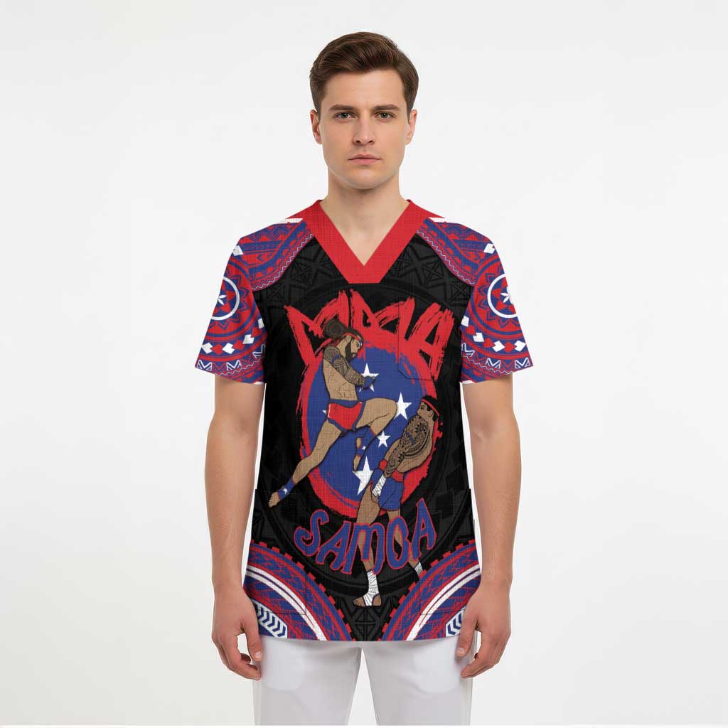 Personalised Samoa Mixed Martial Arts Scrub Top Flying Knee Of Samoan - Polynesian Pride
