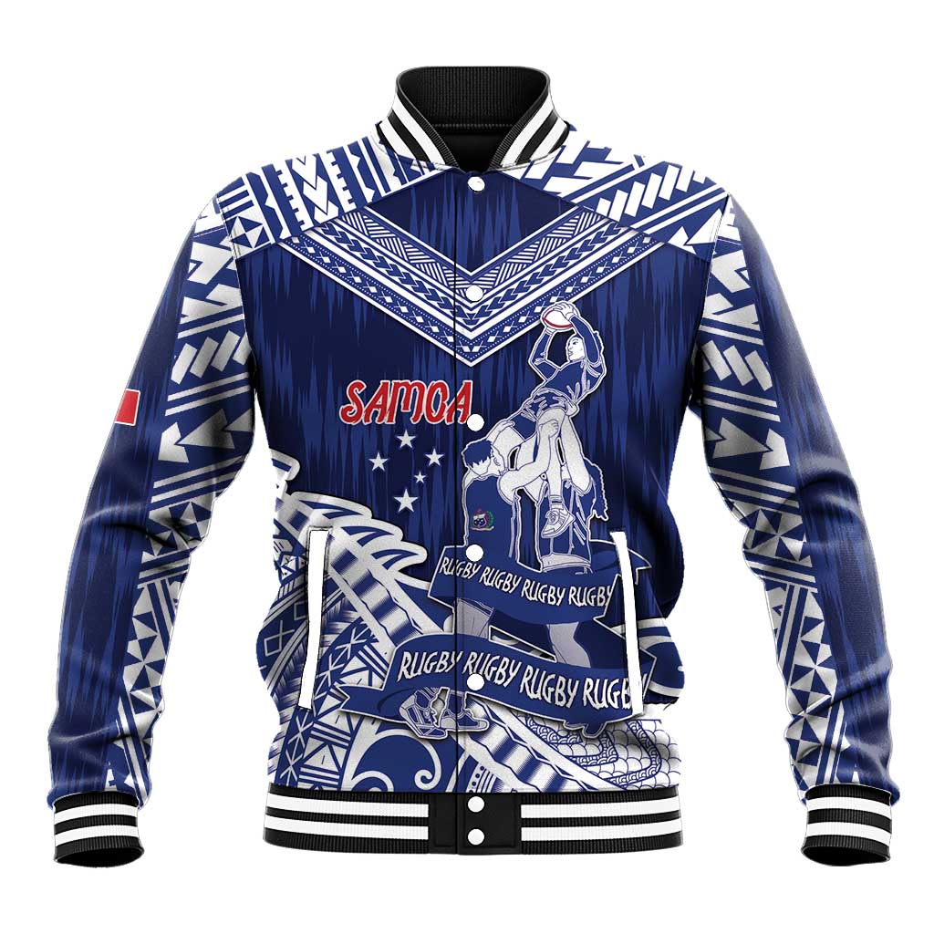 Personalised Samoa Rugby Baseball Jacket Pacific Warrior Glory DT05 Unisex Navy - Polynesian Pride