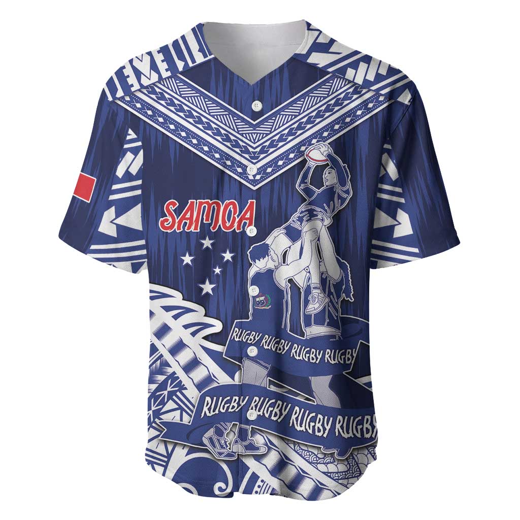 Personalised Samoa Rugby Baseball Jersey Pacific Warrior Glory DT05 Navy - Polynesian Pride