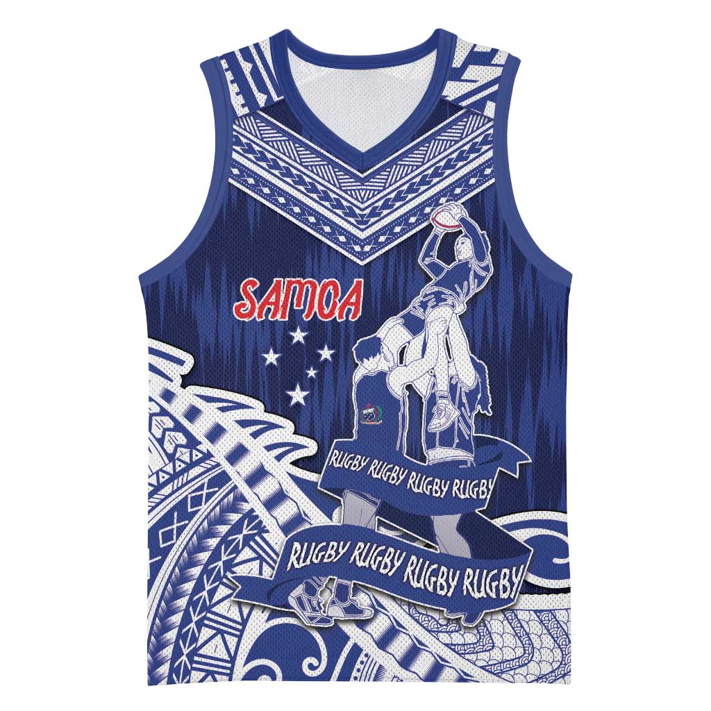 Personalised Samoa Rugby Basketball Jersey Pacific Warrior Glory DT05 Unisex Navy - Polynesian Pride