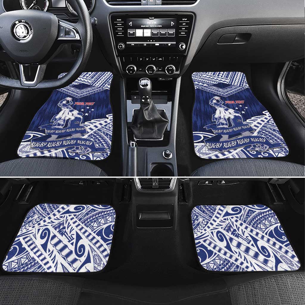 Personalised Samoa Rugby Car Mats Pacific Warrior Glory DT05 Set 4pcs Navy - Polynesian Pride