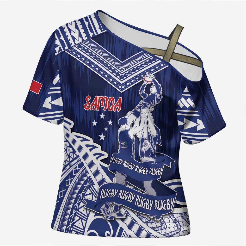 Personalised Samoa Rugby Cross Shoulder Shirt Pacific Warrior Glory - Polynesian Pride