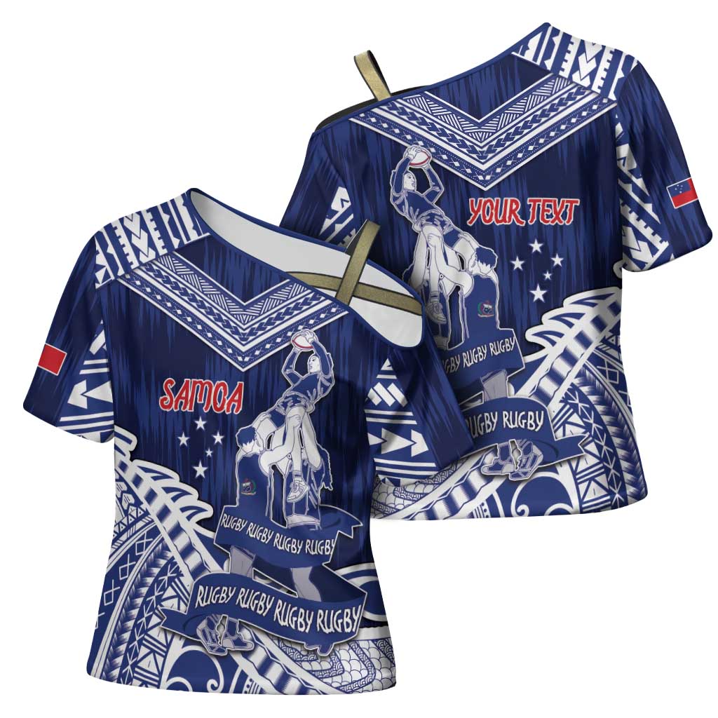 Personalised Samoa Rugby Cross Shoulder Shirt Pacific Warrior Glory - Polynesian Pride