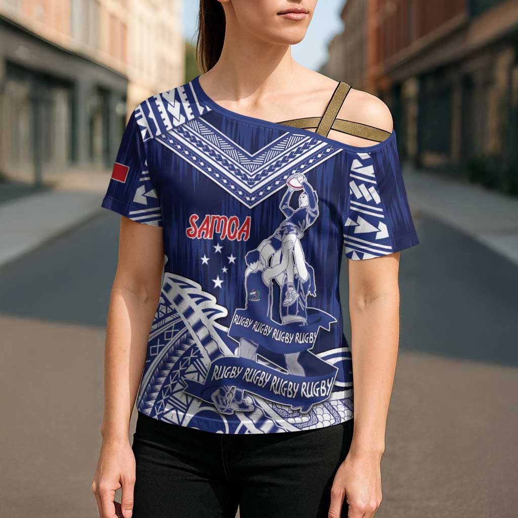 Personalised Samoa Rugby Cross Shoulder Shirt Pacific Warrior Glory - Polynesian Pride