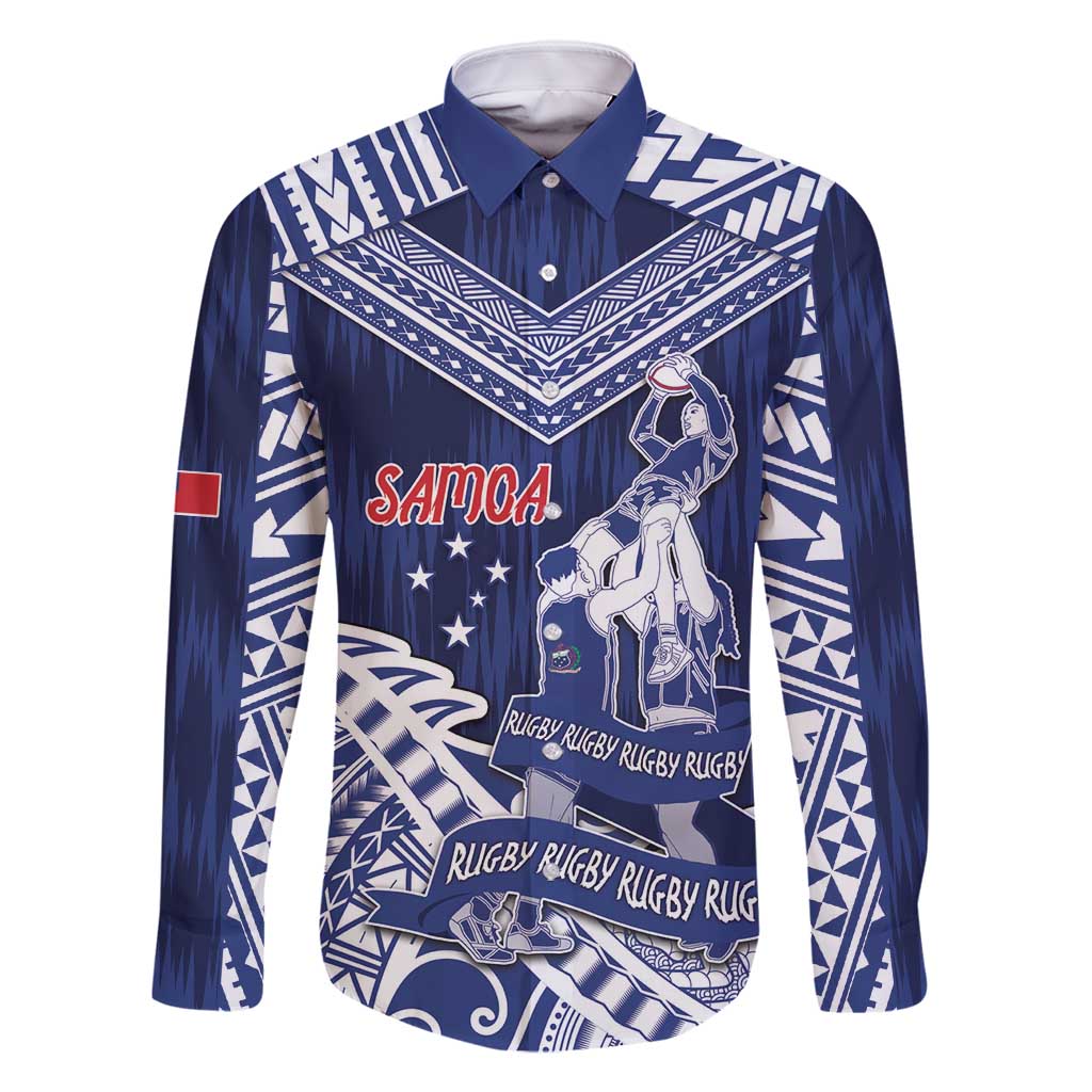 Personalised Samoa Rugby Family Matching Long Sleeve Bodycon Dress and Hawaiian Shirt Pacific Warrior Glory - Polynesian Pride