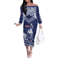 Personalised Samoa Rugby Family Matching Off The Shoulder Long Sleeve Dress and Hawaiian Shirt Pacific Warrior Glory - Polynesian Pride