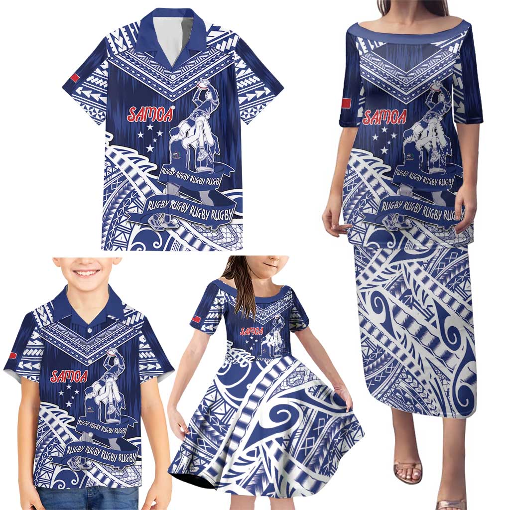 Personalised Samoa Rugby Family Matching Puletasi and Hawaiian Shirt Pacific Warrior Glory - Polynesian Pride
