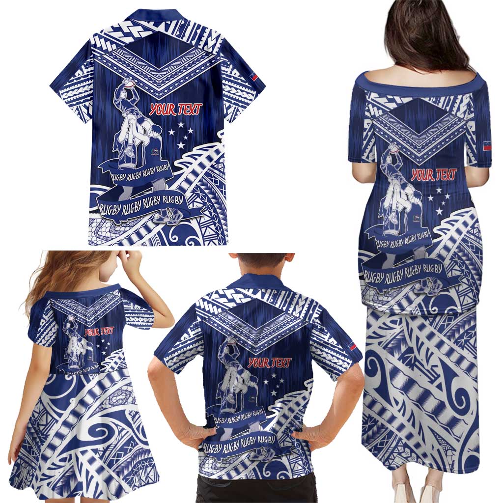 Personalised Samoa Rugby Family Matching Puletasi and Hawaiian Shirt Pacific Warrior Glory - Polynesian Pride