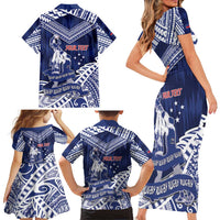 Personalised Samoa Rugby Family Matching Short Sleeve Bodycon Dress and Hawaiian Shirt Pacific Warrior Glory - Polynesian Pride