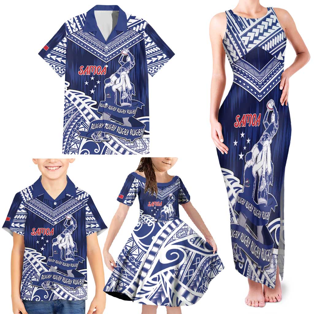 Personalised Samoa Rugby Family Matching Tank Maxi Dress and Hawaiian Shirt Pacific Warrior Glory - Polynesian Pride