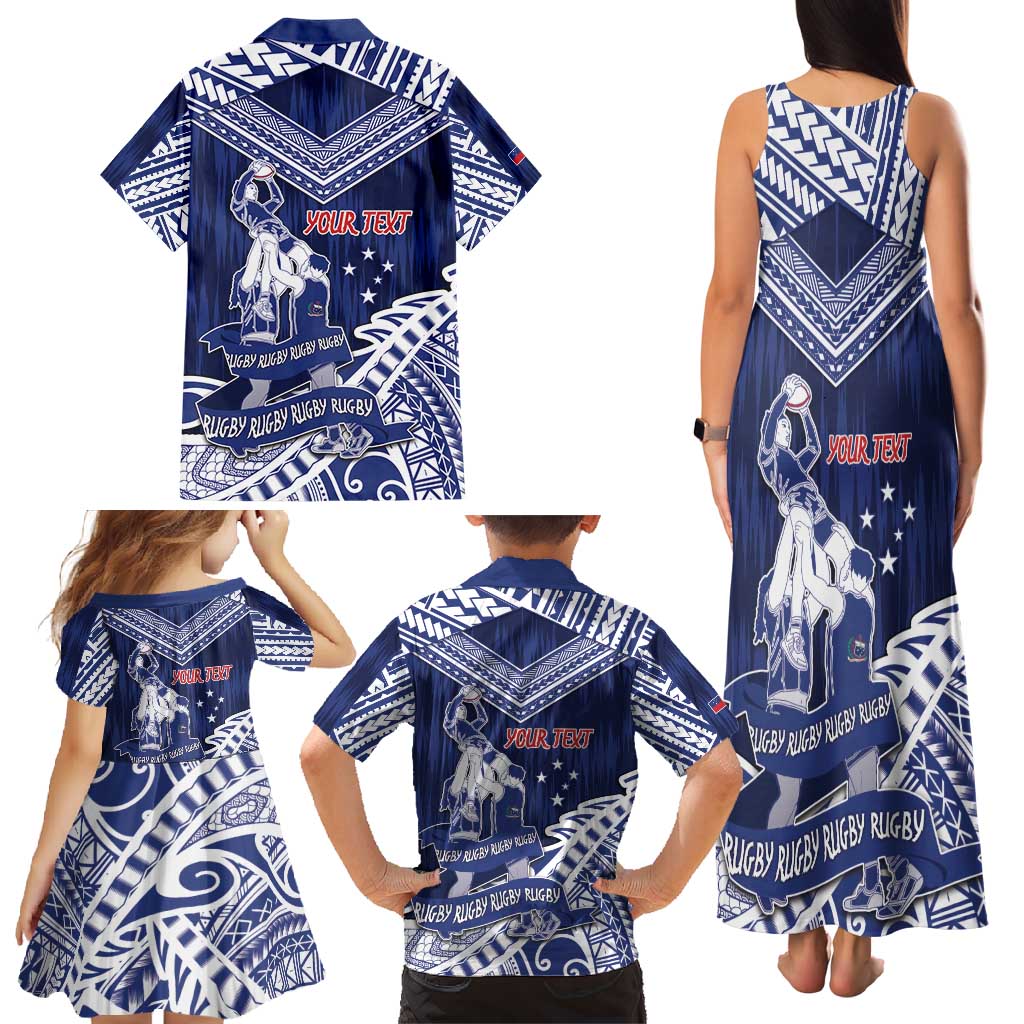 Personalised Samoa Rugby Family Matching Tank Maxi Dress and Hawaiian Shirt Pacific Warrior Glory - Polynesian Pride