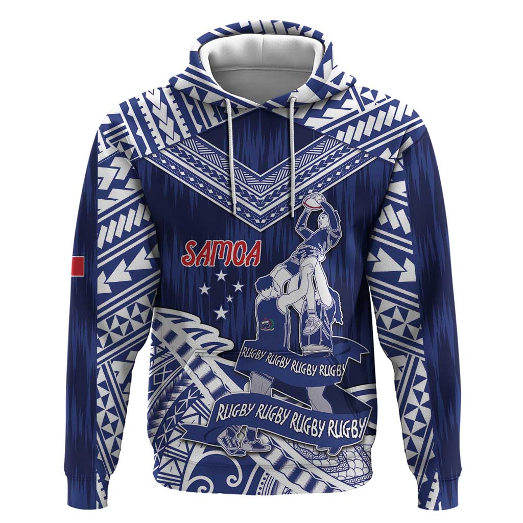 Personalised Samoa Rugby Hoodie Pacific Warrior Glory DT05 Pullover Hoodie Navy - Polynesian Pride