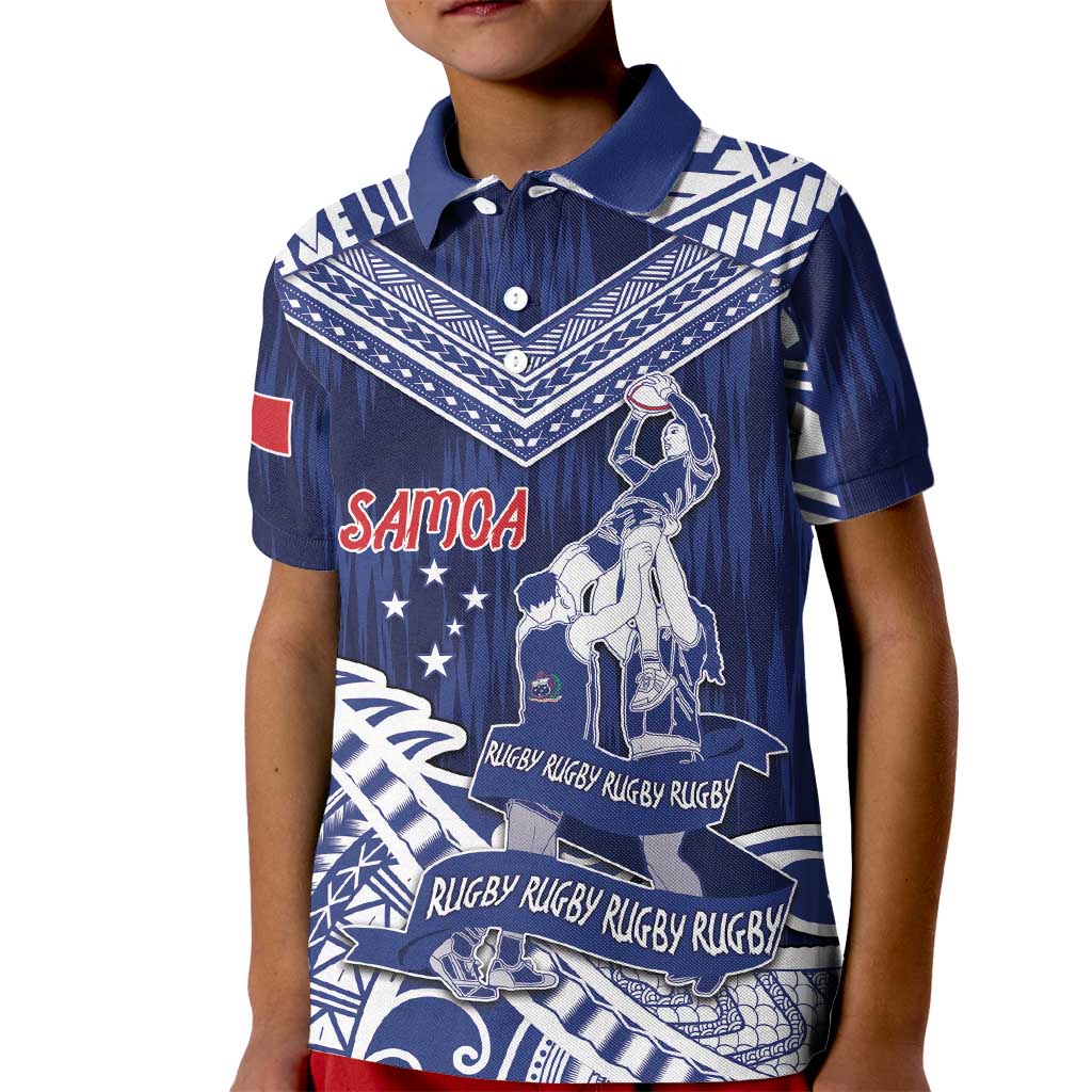 Personalised Samoa Rugby Kid Polo Shirt Pacific Warrior Glory DT05 Kid Navy - Polynesian Pride