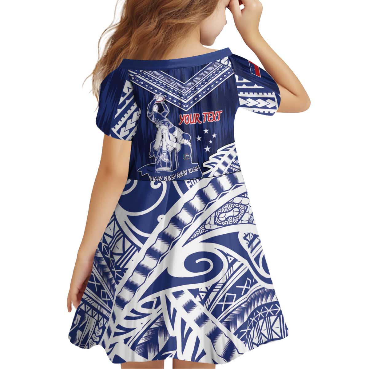 Personalised Samoa Rugby Kid Short Sleeve Dress Pacific Warrior Glory - Polynesian Pride