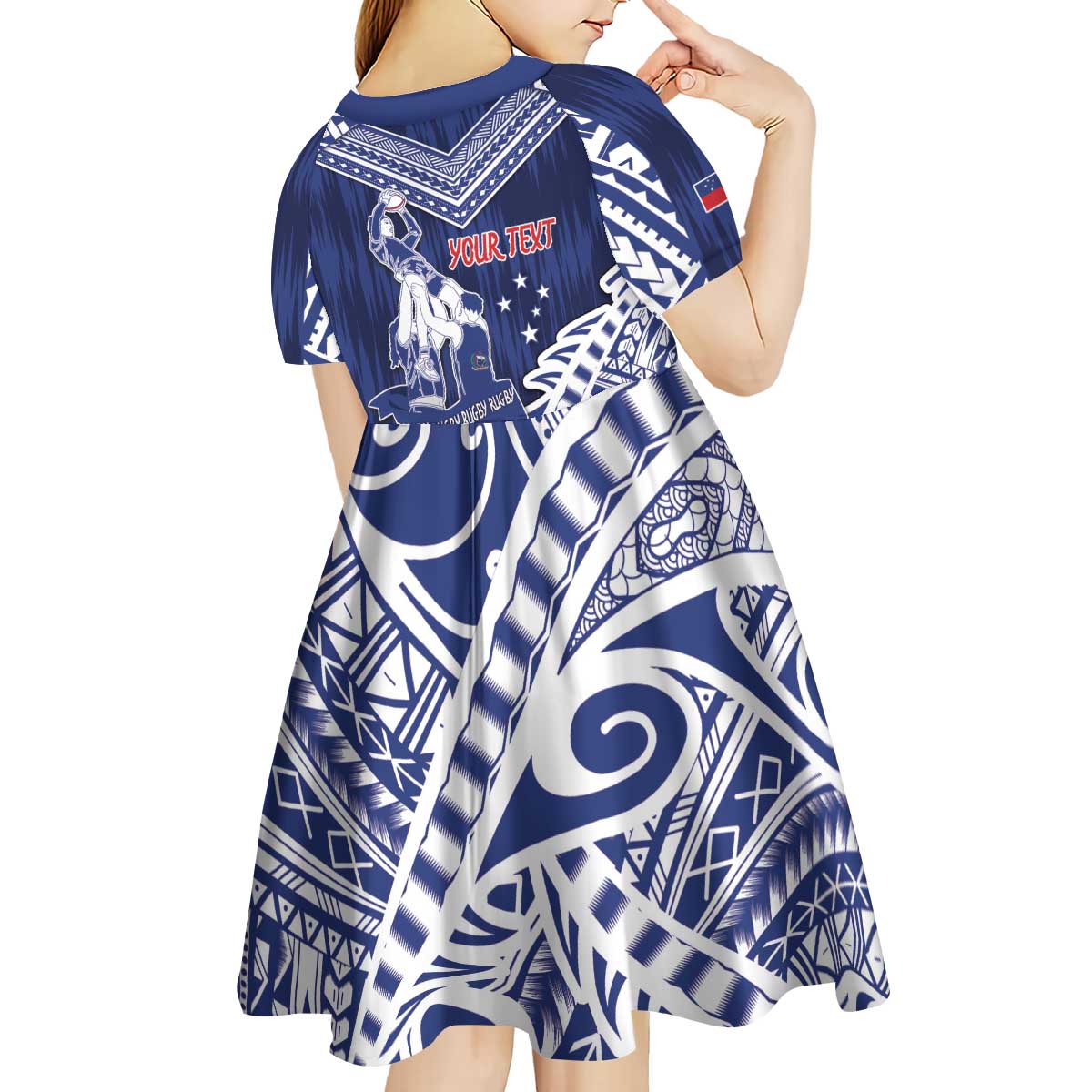 Personalised Samoa Rugby Kid Short Sleeve Dress Pacific Warrior Glory - Polynesian Pride