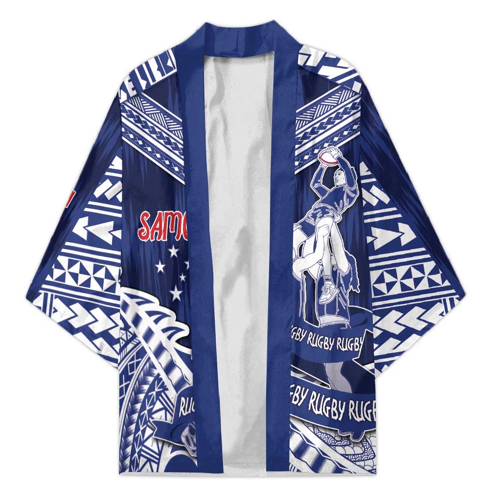 Personalised Samoa Rugby Kimono Pacific Warrior Glory DT05 Unisex Navy - Polynesian Pride