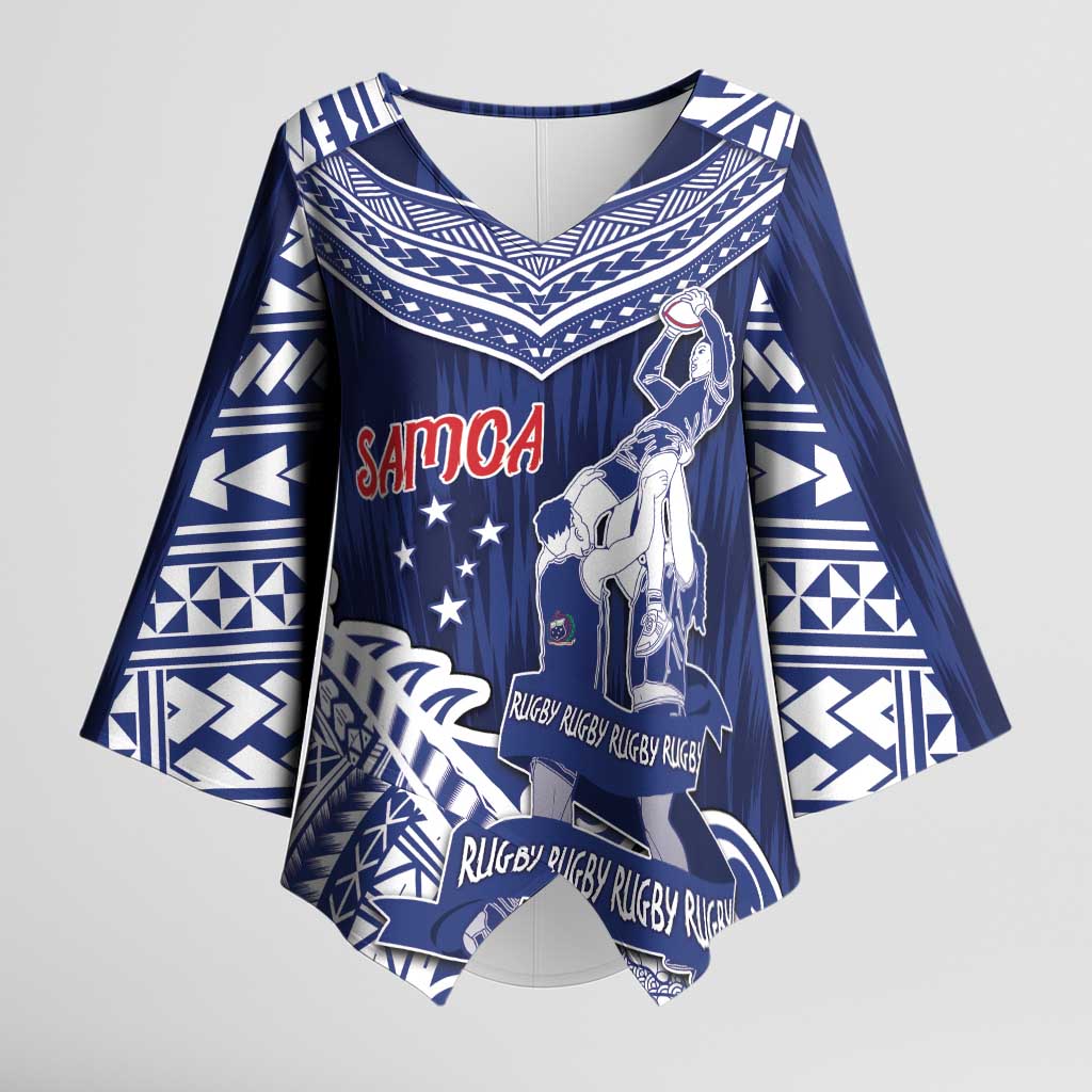 Personalised Samoa Rugby Kimono Sleeve Blouse Pacific Warrior Glory DT05 Female Navy - Polynesian Pride