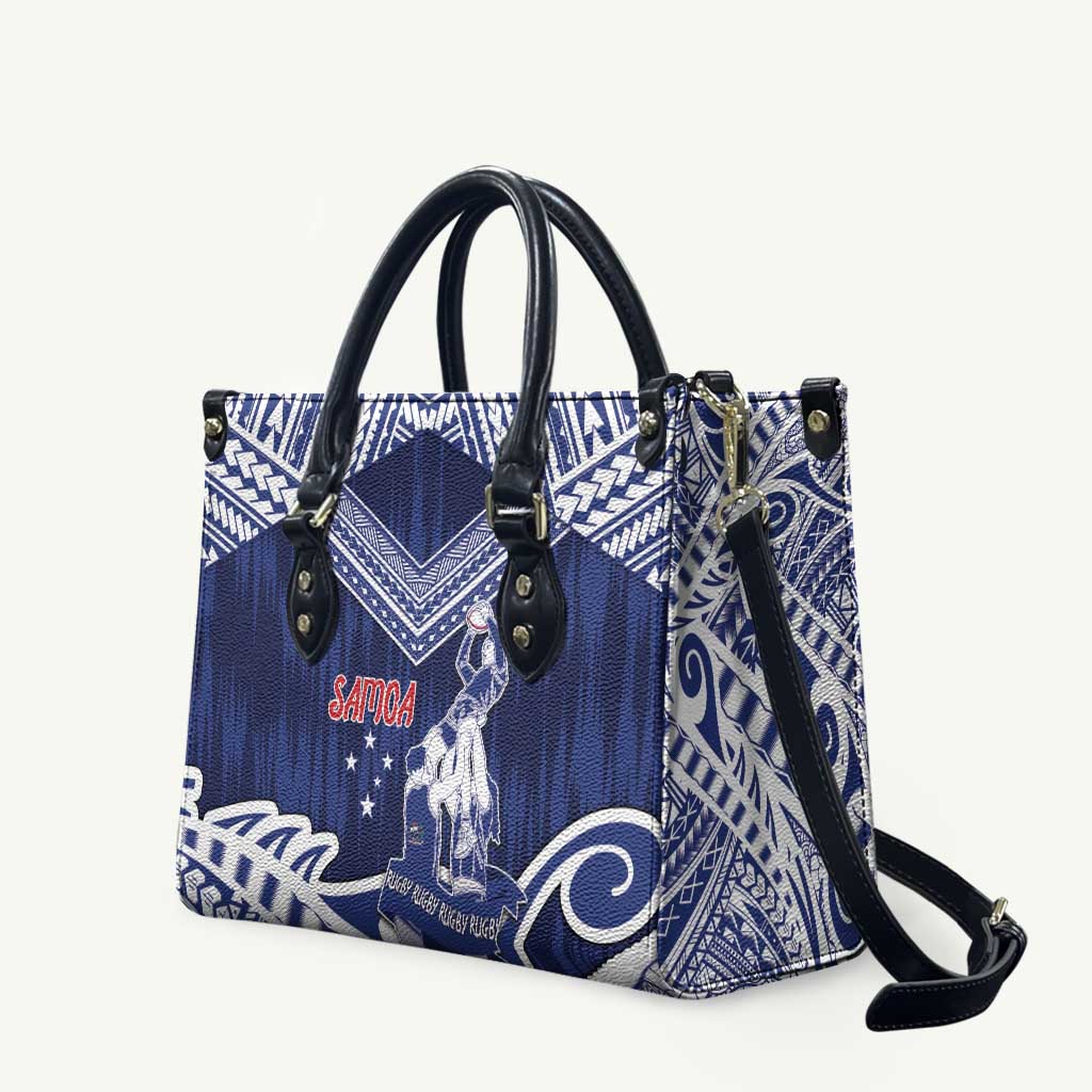 Samoa Rugby Leather Bag Pacific Warrior Glory DT05 Navy - Polynesian Pride