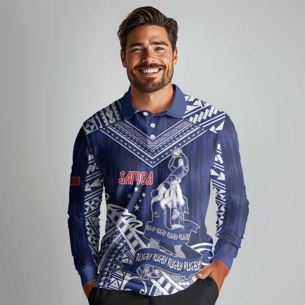 Personalised Samoa Rugby Long Sleeve Polo Shirt Pacific Warrior Glory - Polynesian Pride