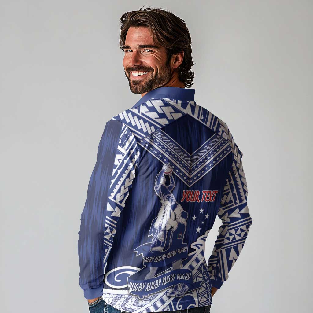 Personalised Samoa Rugby Long Sleeve Polo Shirt Pacific Warrior Glory - Polynesian Pride
