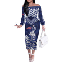 Personalised Samoa Rugby Off The Shoulder Long Sleeve Dress Pacific Warrior Glory - Polynesian Pride