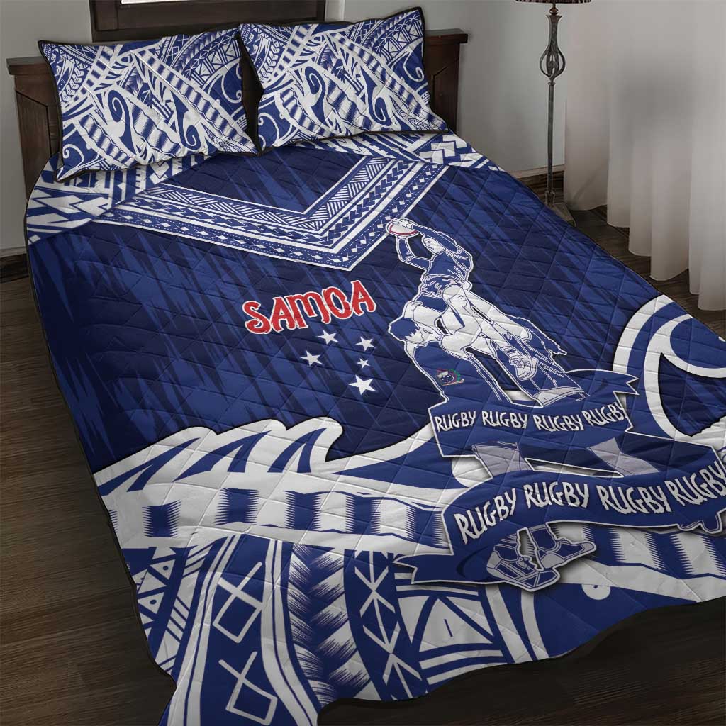 Samoa Rugby Quilt Bed Set Pacific Warrior Glory DT05 Navy - Polynesian Pride