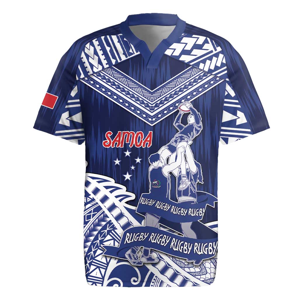 Personalised Samoa Rugby Rugby Jersey Pacific Warrior Glory DT05 Navy - Polynesian Pride
