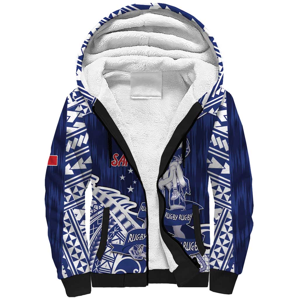 Personalised Samoa Rugby Sherpa Hoodie Pacific Warrior Glory DT05 Unisex Navy - Polynesian Pride