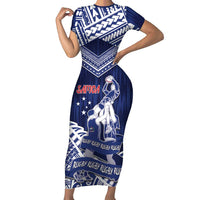 Personalised Samoa Rugby Short Sleeve Bodycon Dress Pacific Warrior Glory - Polynesian Pride