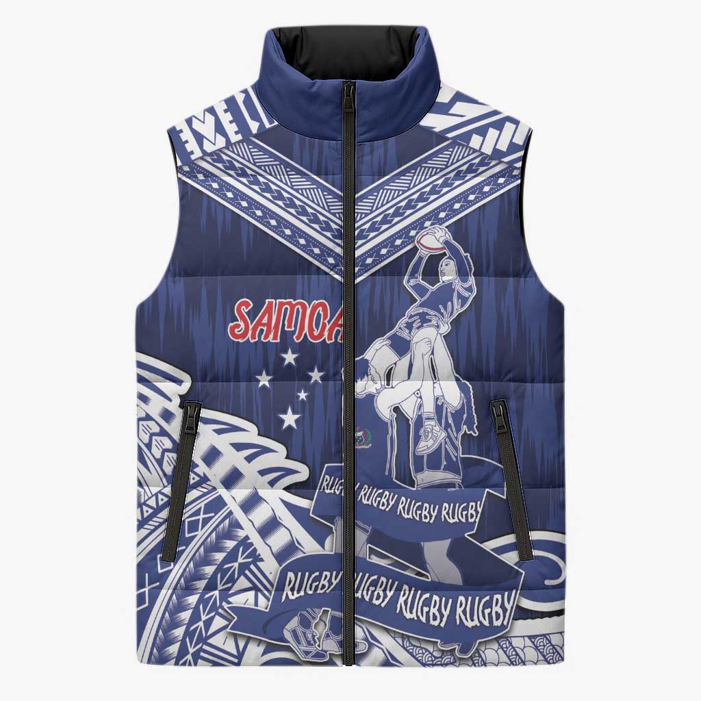 Personalised Samoa Rugby Sleeveless Puffer Jacket Pacific Warrior Glory DT05 Unisex Navy - Polynesian Pride