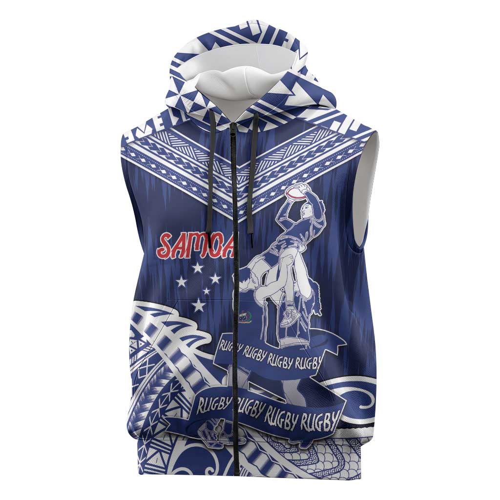 Personalised Samoa Rugby Sleeveless Zip Hoodie Pacific Warrior Glory DT05 Navy - Polynesian Pride