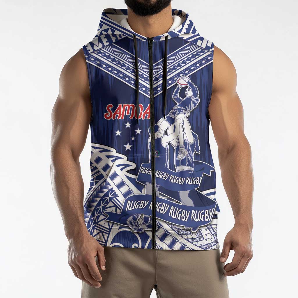 Personalised Samoa Rugby Sleeveless Zip Hoodie Pacific Warrior Glory - Polynesian Pride