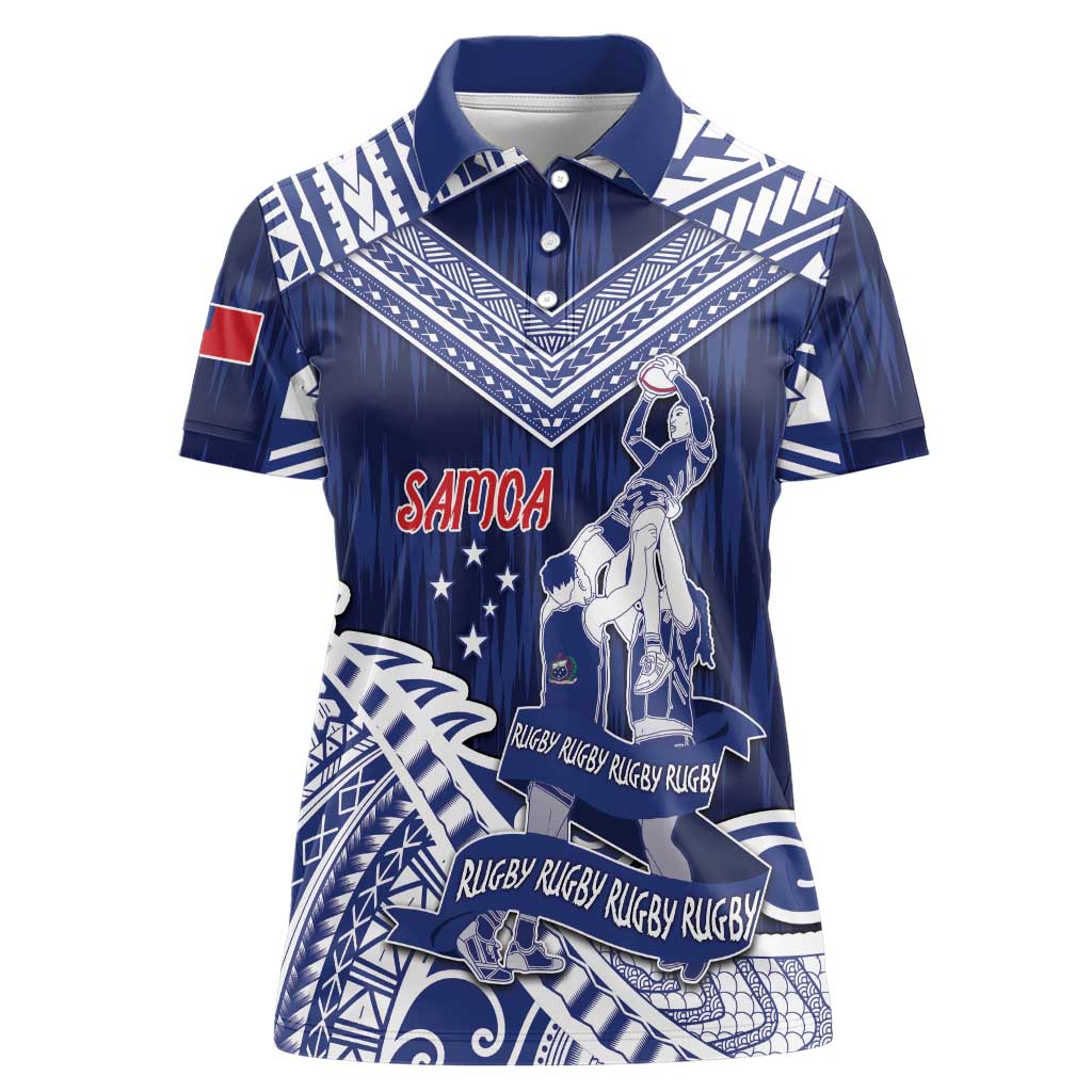 Personalised Samoa Rugby Women Polo Shirt Pacific Warrior Glory DT05 Female Navy - Polynesian Pride