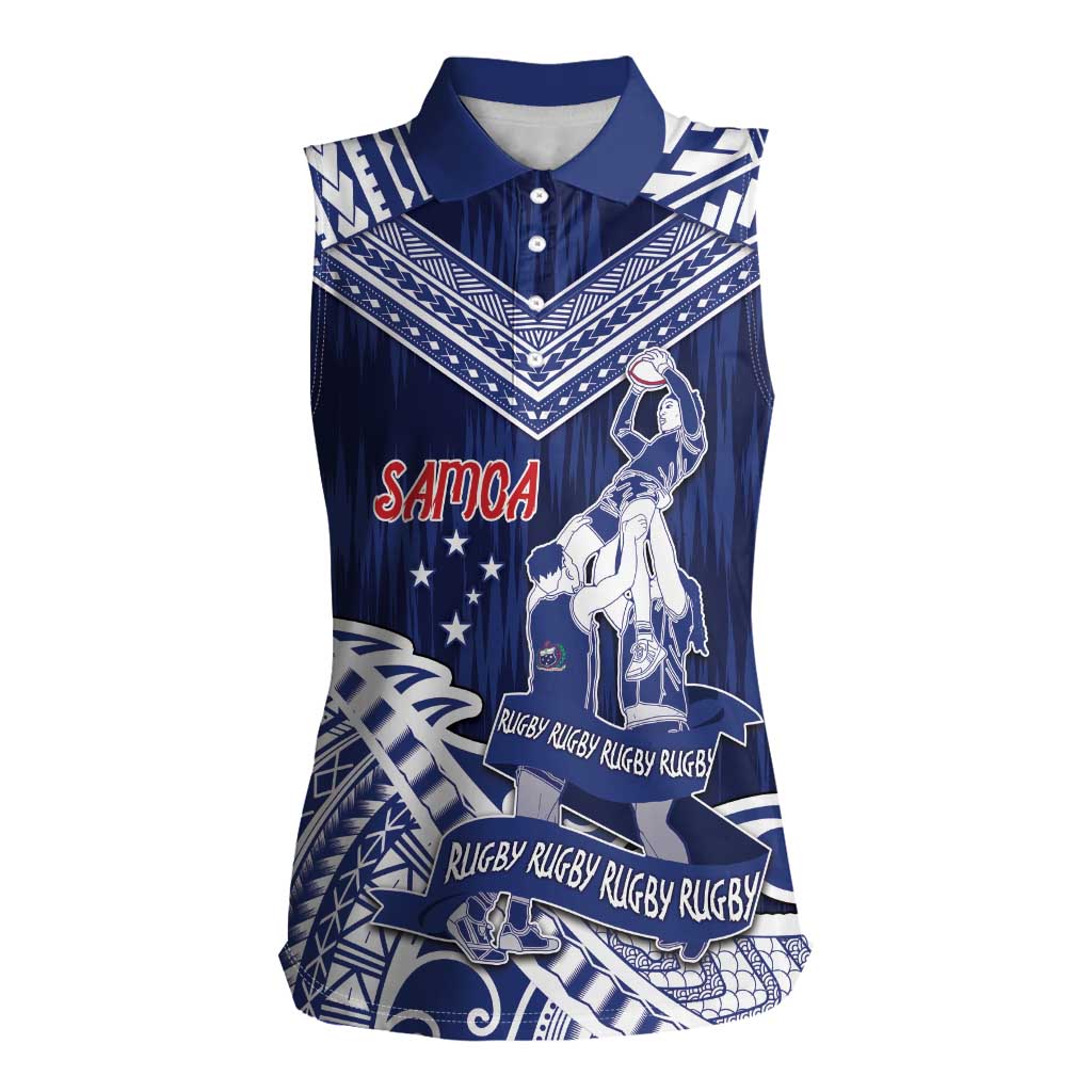 Personalised Samoa Rugby Women Sleeveless Polo Shirt Pacific Warrior Glory DT05 Female Navy - Polynesian Pride