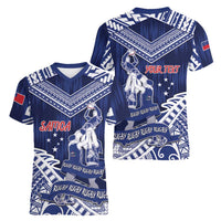 Personalised Samoa Rugby Women V-Neck T-Shirt Pacific Warrior Glory - Polynesian Pride