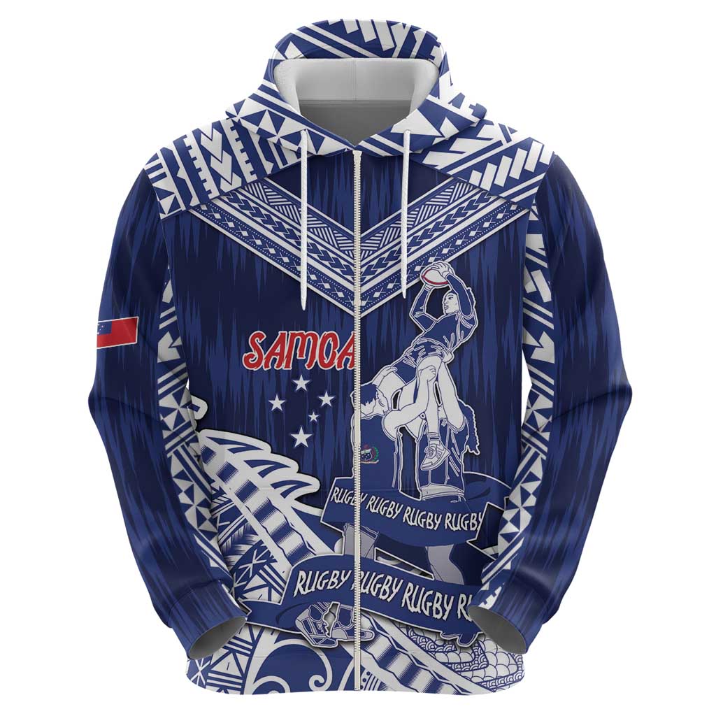 Personalised Samoa Rugby Zip Hoodie Pacific Warrior Glory - Polynesian Pride
