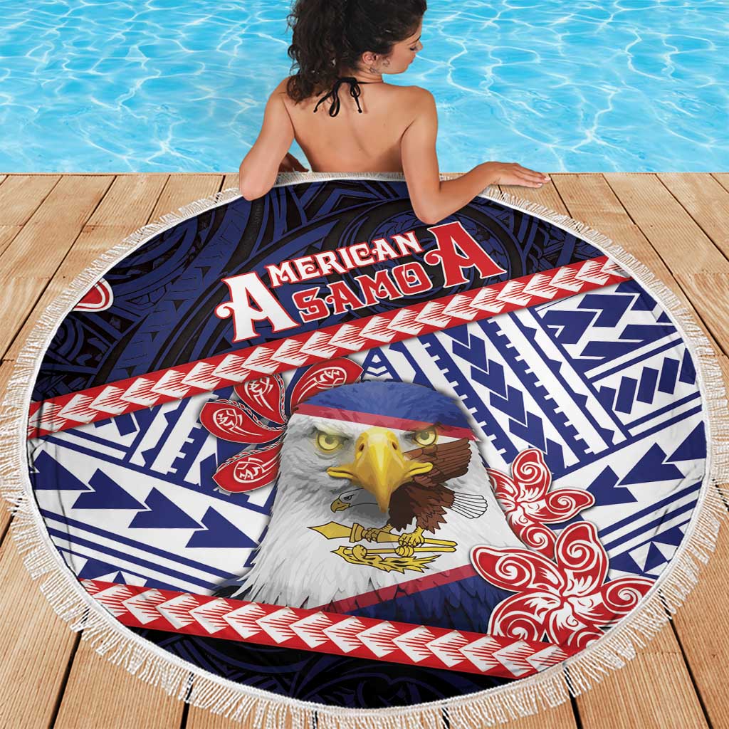 American Samoa Beach Blanket Bald Eagle With Polynesian Pattern - Polynesian Pride