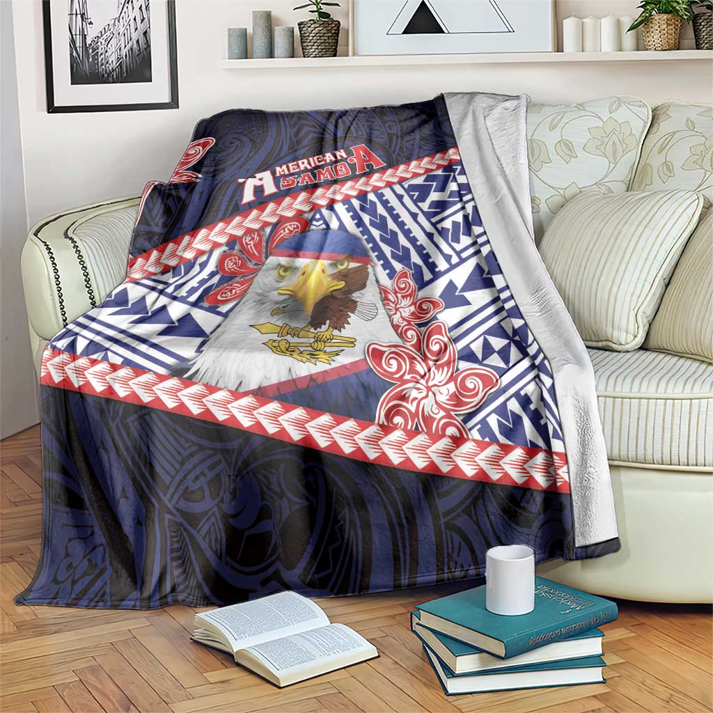 American Samoa Blanket Bald Eagle With Polynesian Pattern DT05 Navy - Polynesian Pride