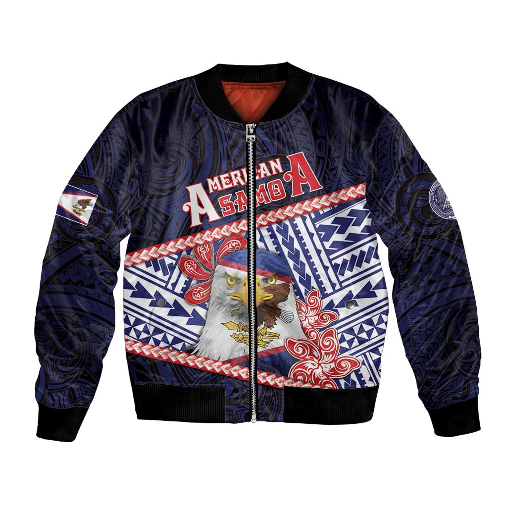 Personalized American Samoa Bomber Jacket Bald Eagle With Polynesian Pattern DT05 Unisex Navy - Polynesian Pride