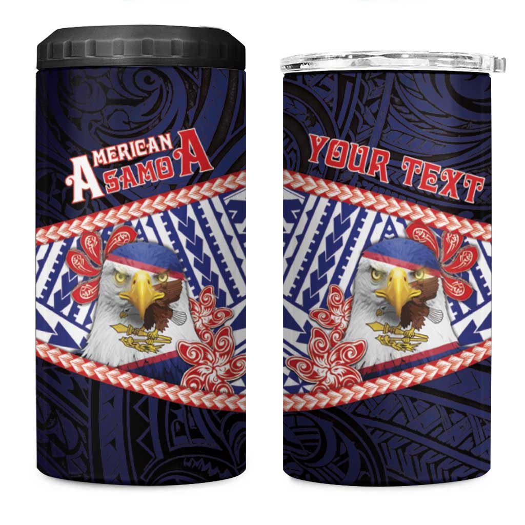 Personalized American Samoa 4 in 1 Can Cooler Tumbler Bald Eagle With Polynesian Pattern DT05 One Size: 16 oz Navy - Polynesian Pride