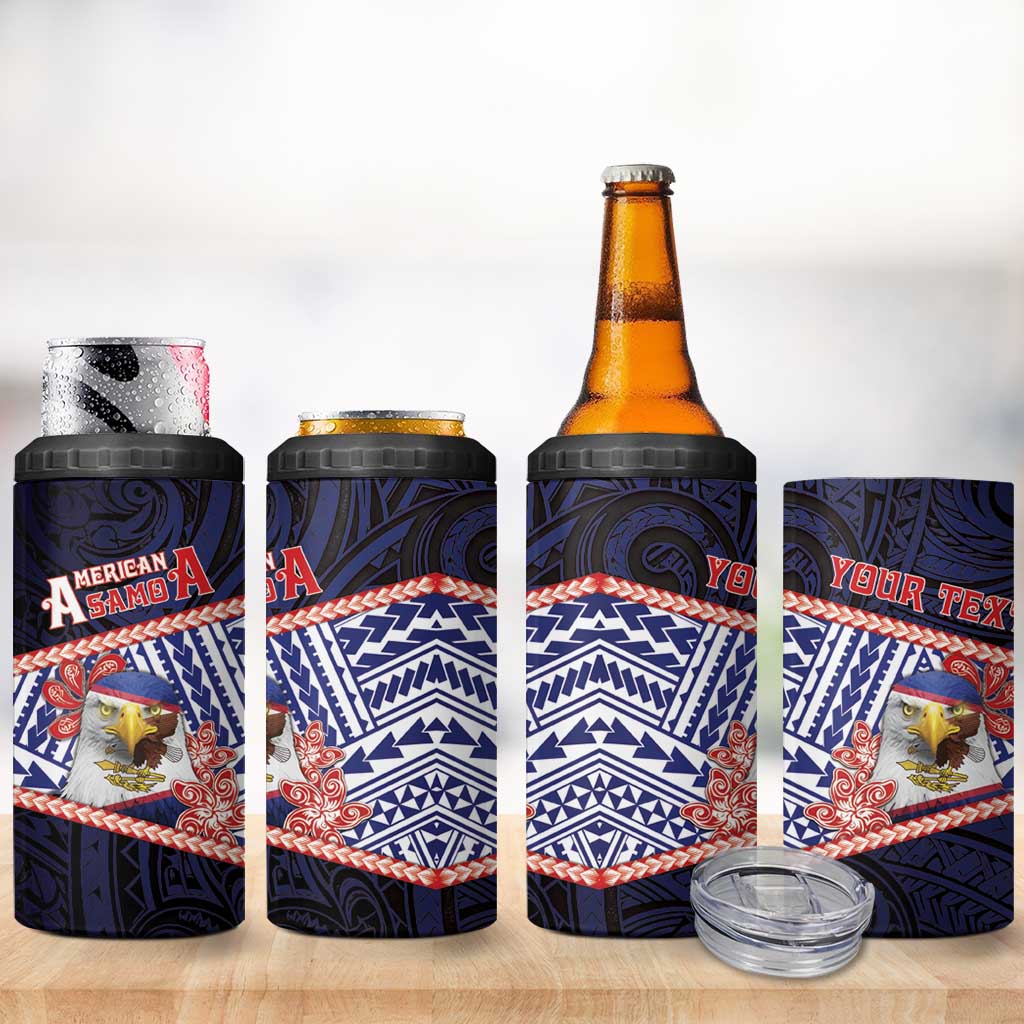 Personalized American Samoa 4 in 1 Can Cooler Tumbler Bald Eagle With Polynesian Pattern - Polynesian Pride