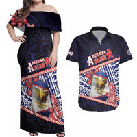 Personalized American Samoa Couples Matching Off Shoulder Maxi Dress and Hawaiian Shirt Bald Eagle With Polynesian Pattern - Polynesian Pride