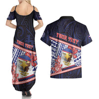 Personalized American Samoa Couples Matching Summer Maxi Dress and Hawaiian Shirt Bald Eagle With Polynesian Pattern - Polynesian Pride