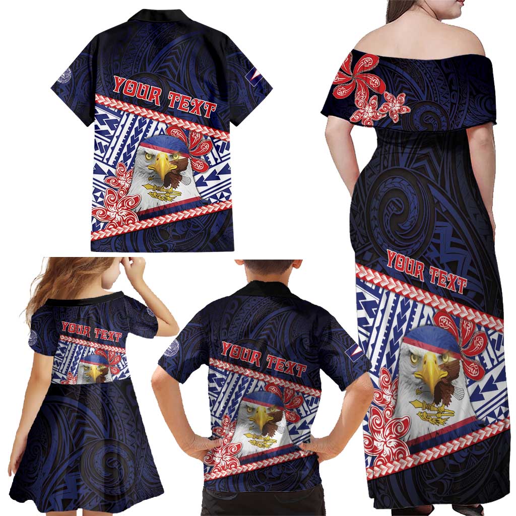 Personalized American Samoa Family Matching Off Shoulder Maxi Dress and Hawaiian Shirt Bald Eagle With Polynesian Pattern - Polynesian Pride