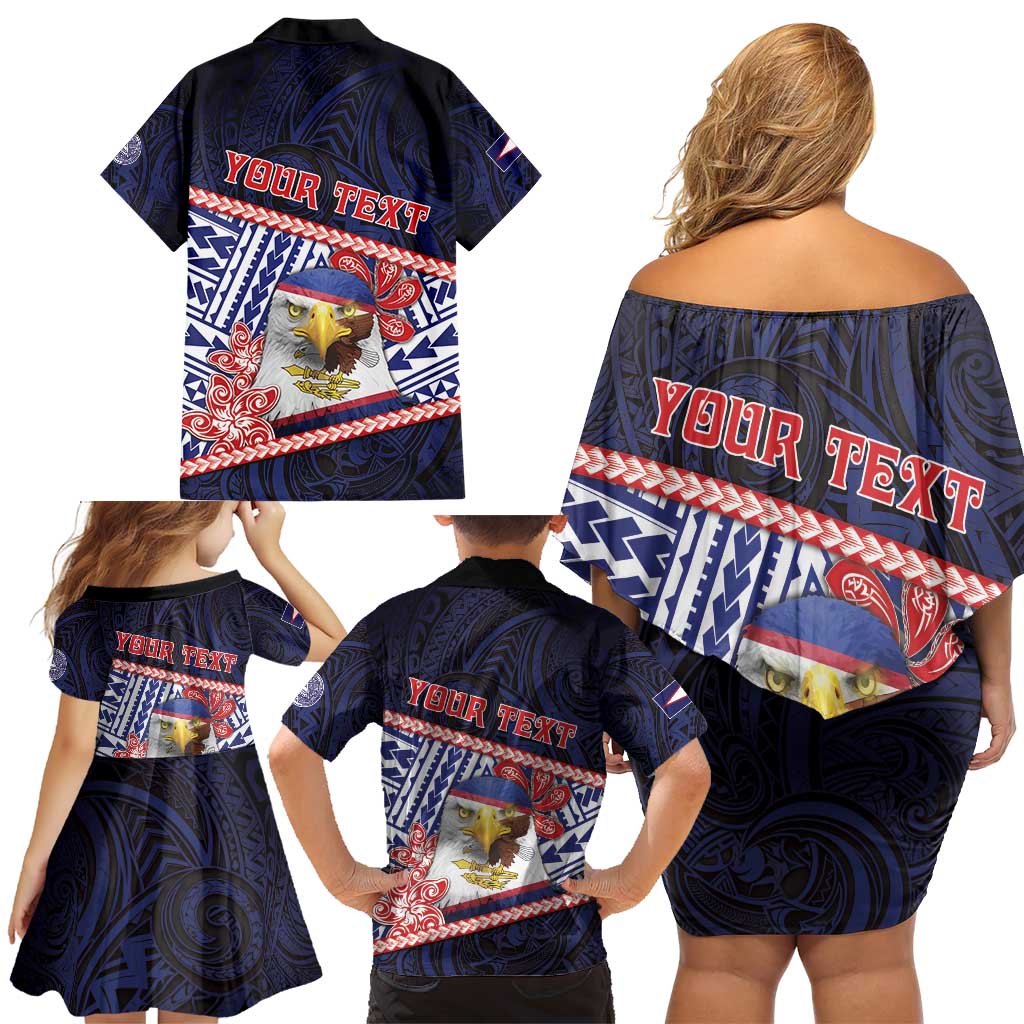 Personalized American Samoa Family Matching Off Shoulder Short Dress and Hawaiian Shirt Bald Eagle With Polynesian Pattern - Polynesian Pride