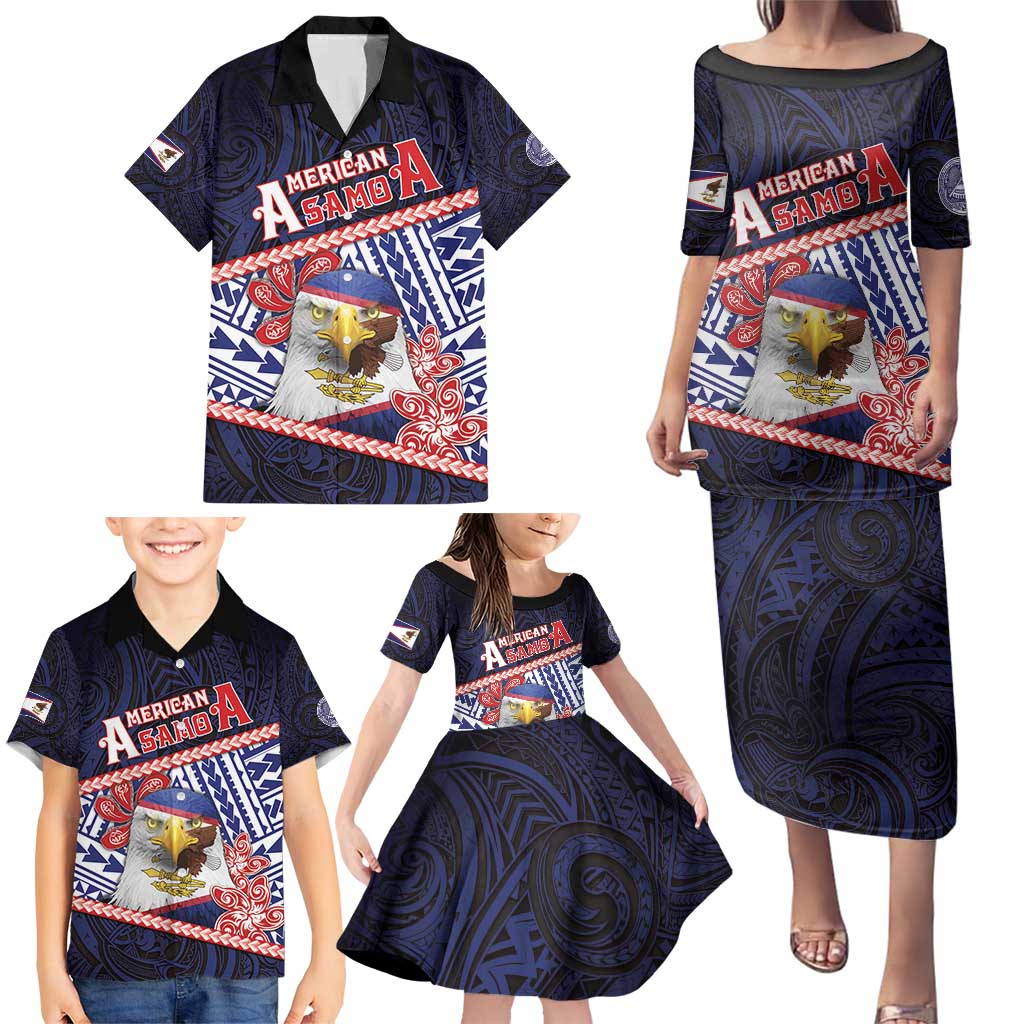 Personalized American Samoa Family Matching Puletasi and Hawaiian Shirt Bald Eagle With Polynesian Pattern - Polynesian Pride