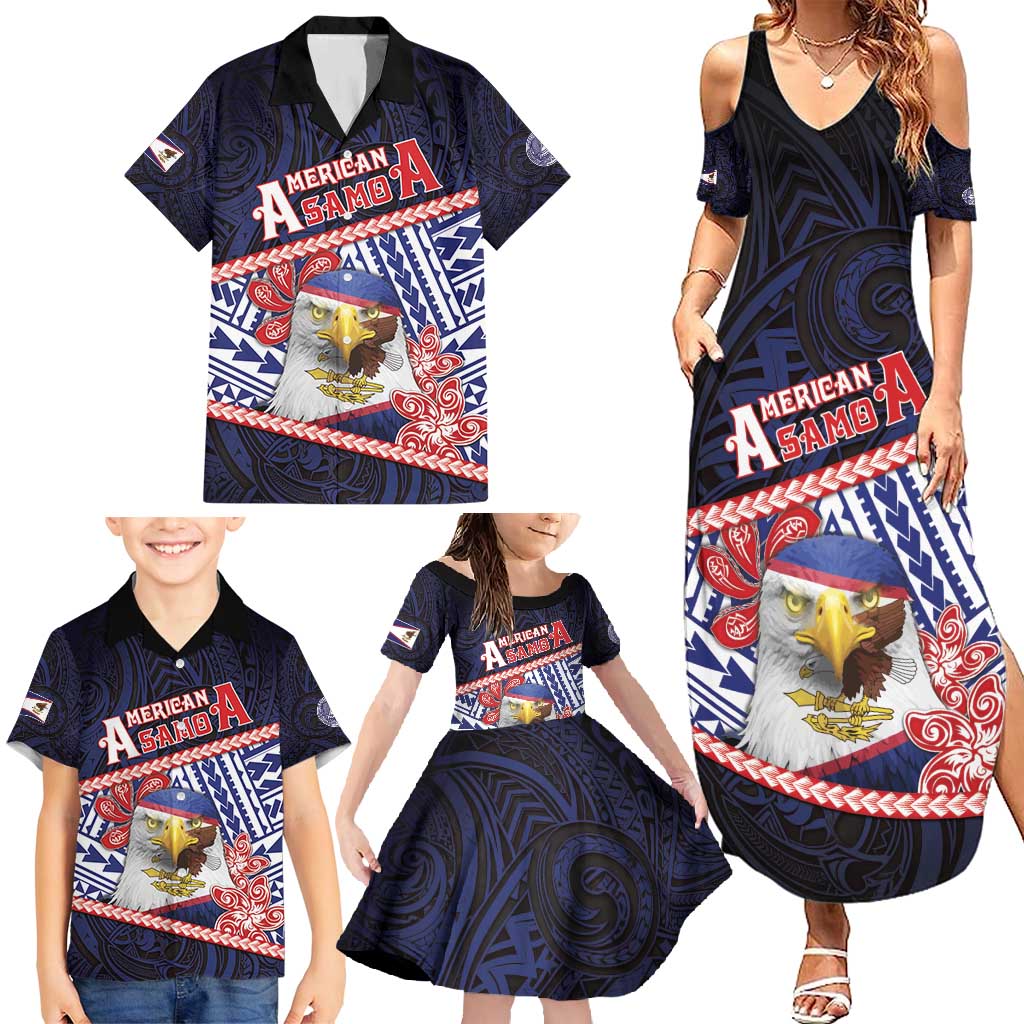 Personalized American Samoa Family Matching Summer Maxi Dress and Hawaiian Shirt Bald Eagle With Polynesian Pattern - Polynesian Pride