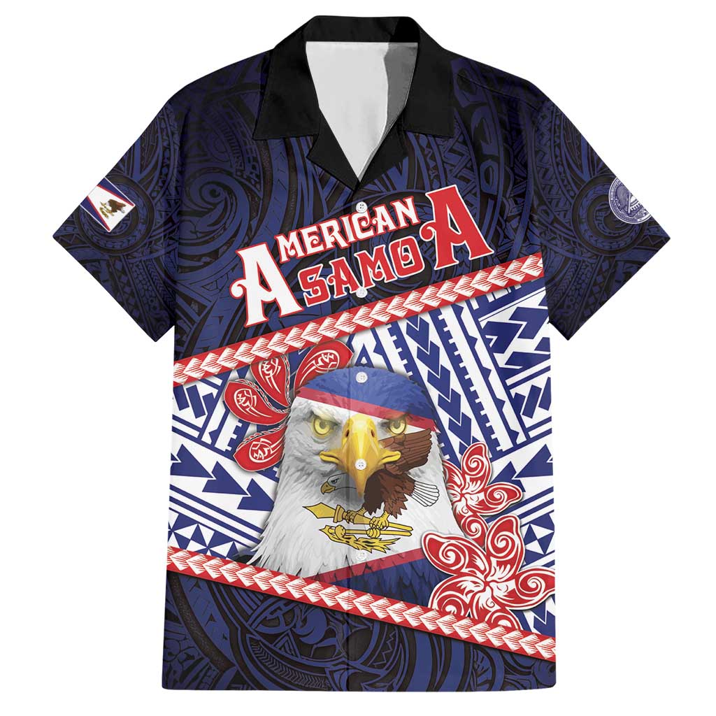 Personalized American Samoa Hawaiian Shirt Bald Eagle With Polynesian Pattern DT05 Navy - Polynesian Pride