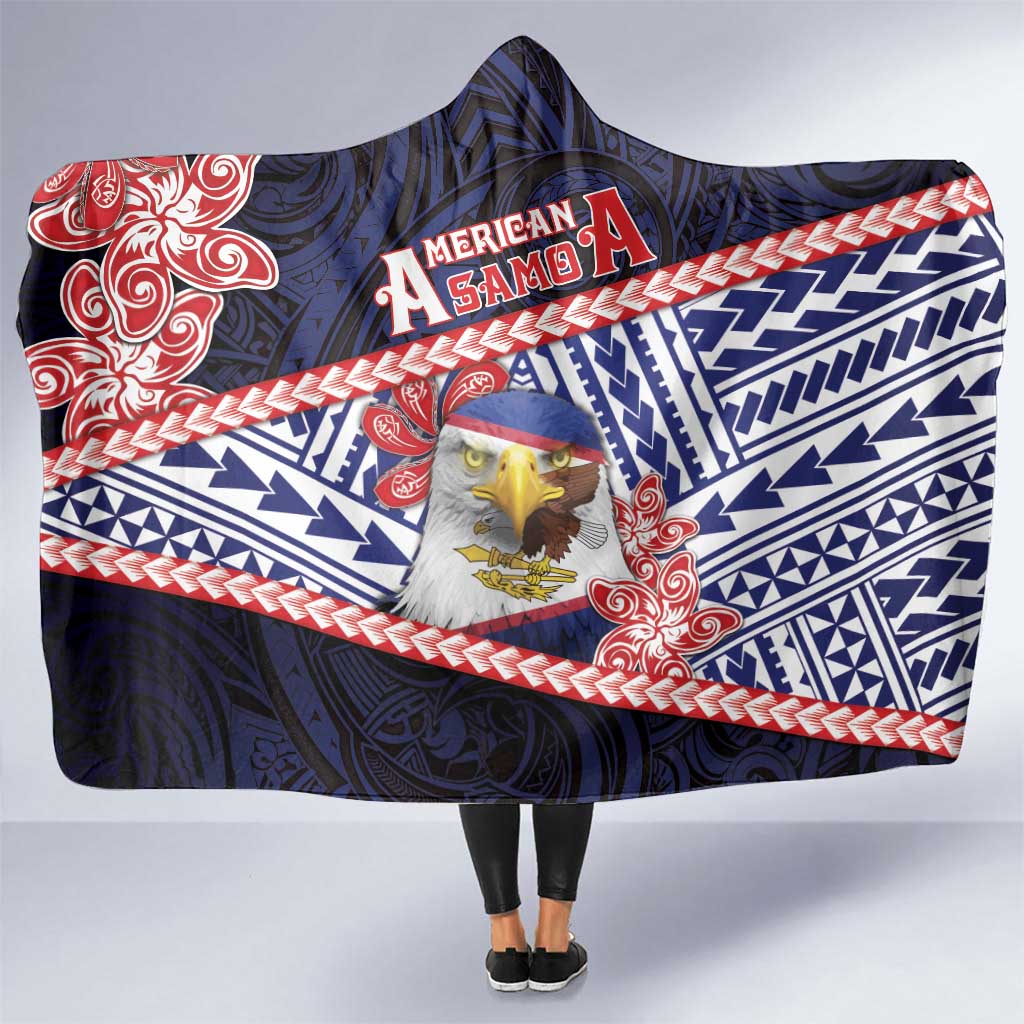 American Samoa Hooded Blanket Bald Eagle With Polynesian Pattern DT05 One Size Navy - Polynesian Pride