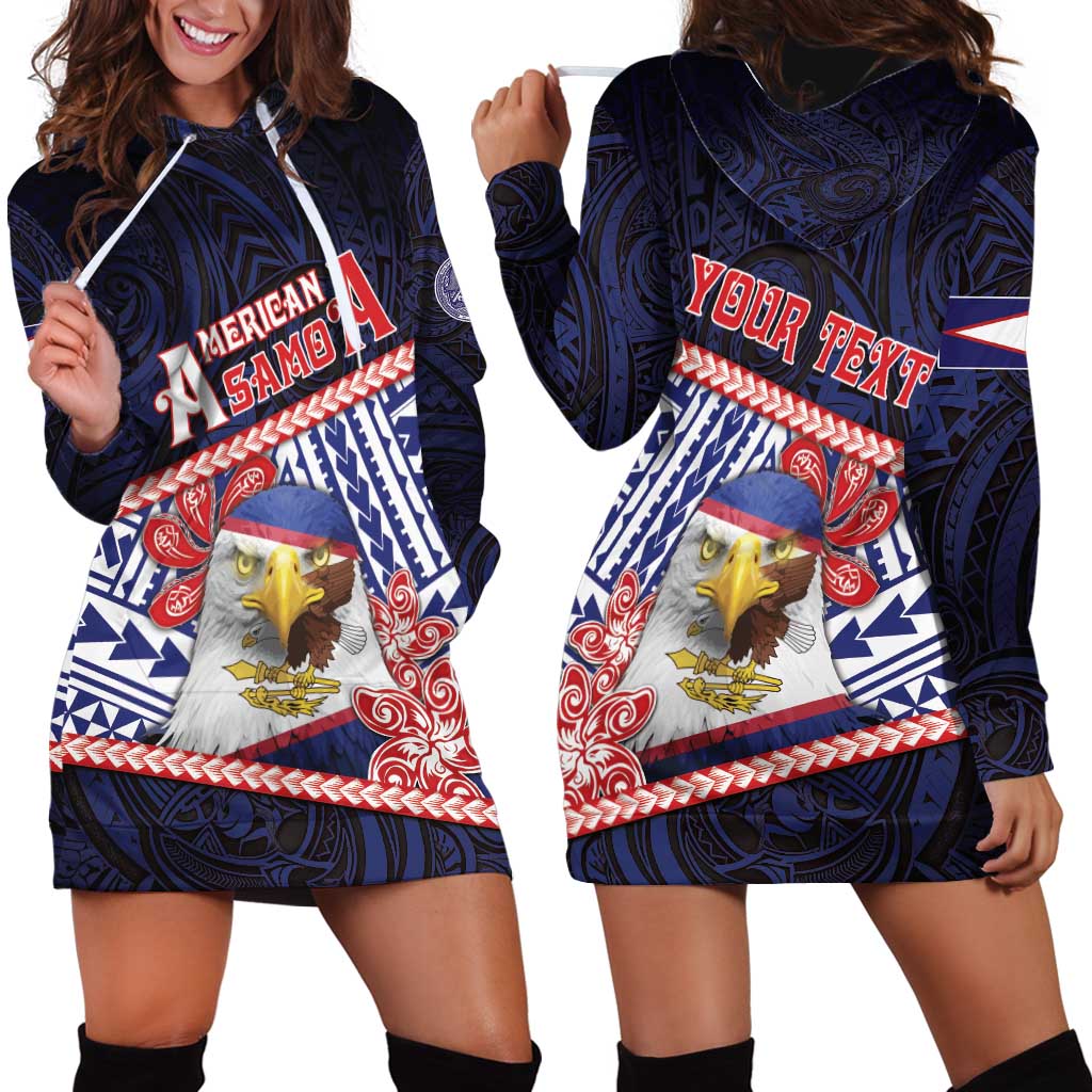 Personalized American Samoa Hoodie Dress Bald Eagle With Polynesian Pattern - Polynesian Pride